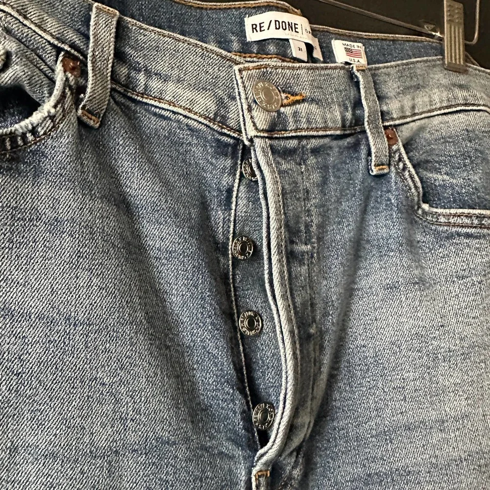 RE/DONE High Rise Ankle Crop Skinny Denim Jeans Blue Distressed Size 31